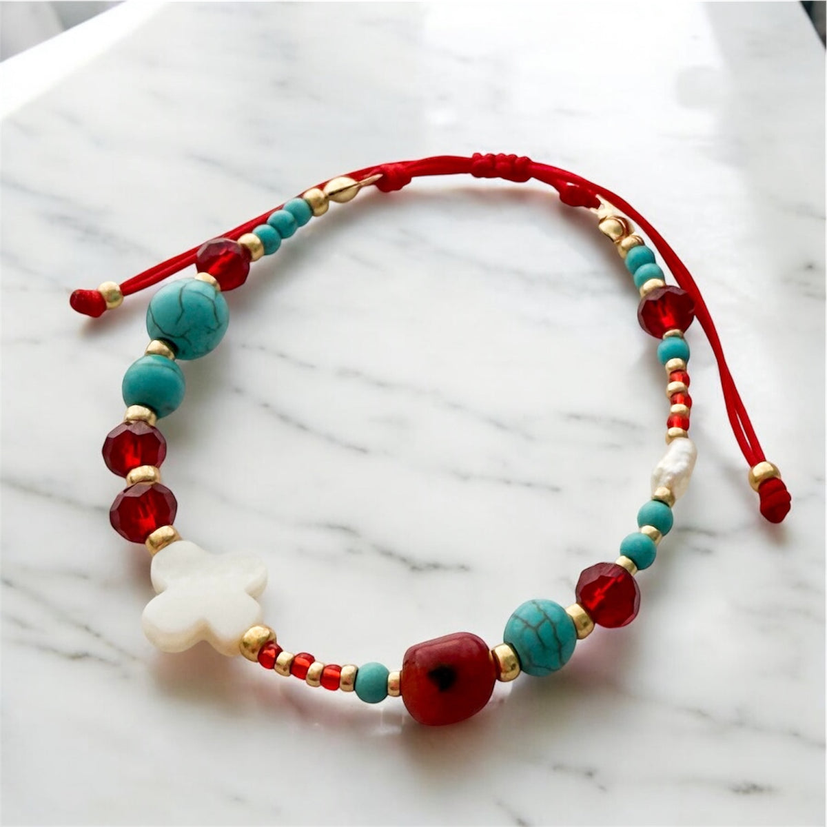 Beaded adjustable Natural shell cross bracelet – Alina Espinal Jewelry