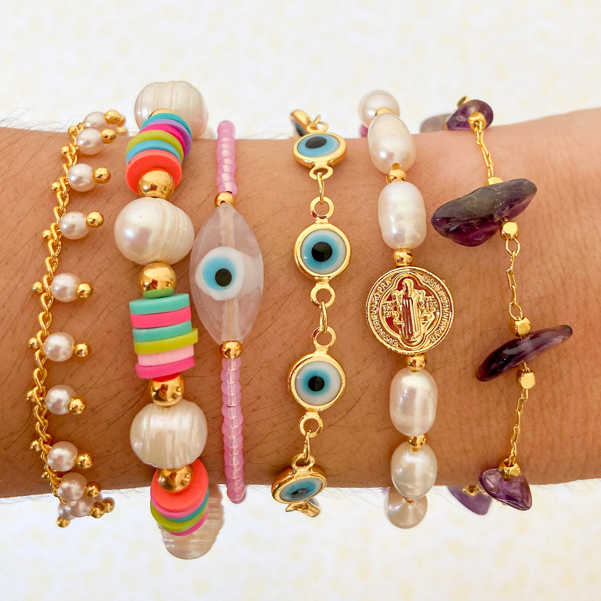 White evil eye bracelet Clearance