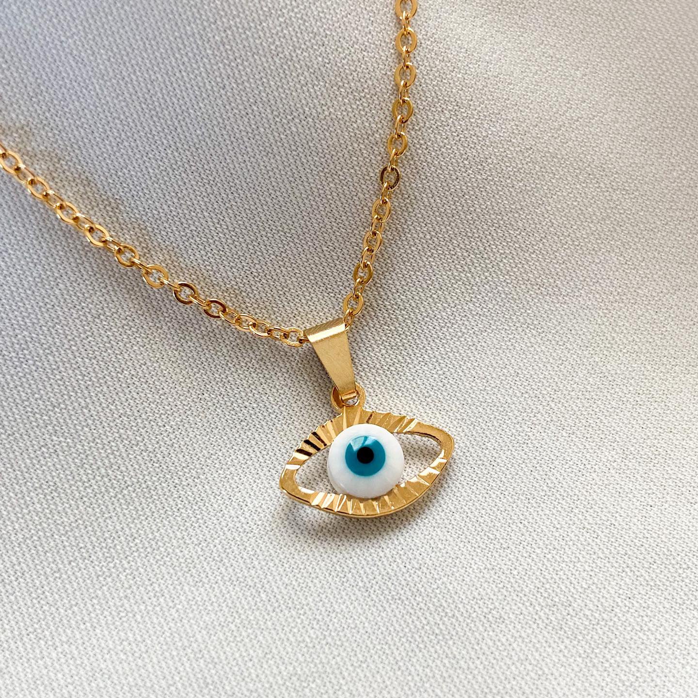 Evil eye silver necklace with blue and white zircon